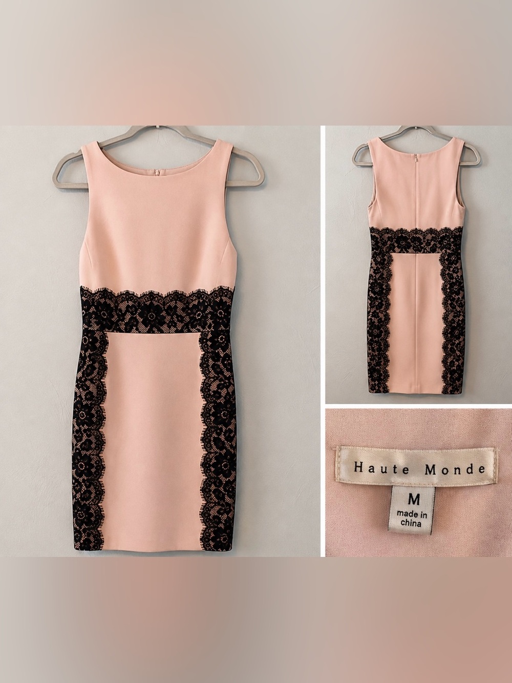 Julian Taylor Blush Pink Black Lace Sheath Dress Size 10 NWT